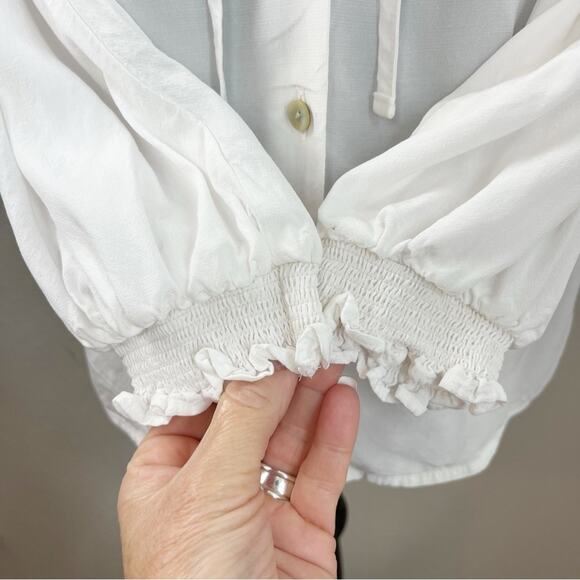 ModCloth Women’s White Poet Blouse Top Smocked Ruffle Long Sleeve Boho Small - Picture 4 of 6